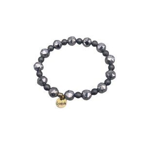 Erimish Faceted Round Beaded Gold Tone Charm Bracelet Silver Gray